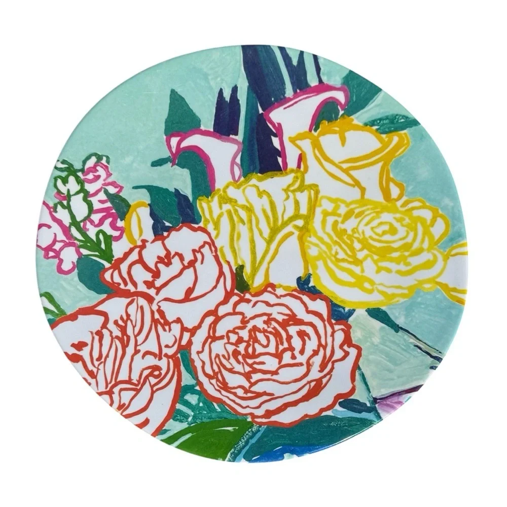 Anthropologie Lulie Wallace Floral Melamine Dinner Plates Set of 4 Garden 11”